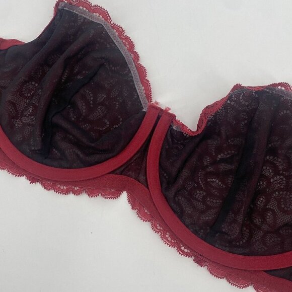 Bezier Size 34E Gramercy Lace Underwire Bra Burgundy Semi Sheer TR11142LF2 - Picture 8 of 11